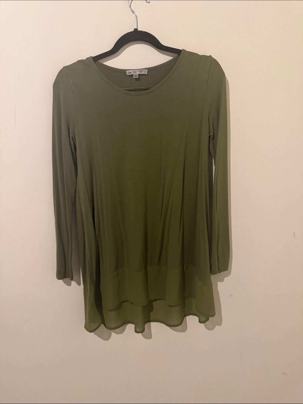SD Collection Olive Green Layered Long-Sleeve Tunic Top Size Small